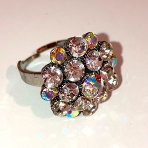 Vintage Aurora Borealis Adjustable Statement Ring Formal Cocktail Y2K Jewelry